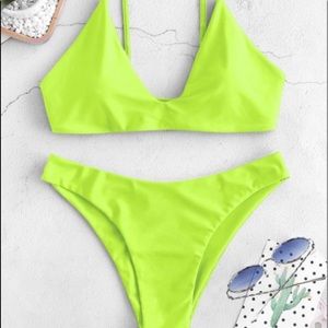Tie Bralette Bikini Set - Neon (size medium)